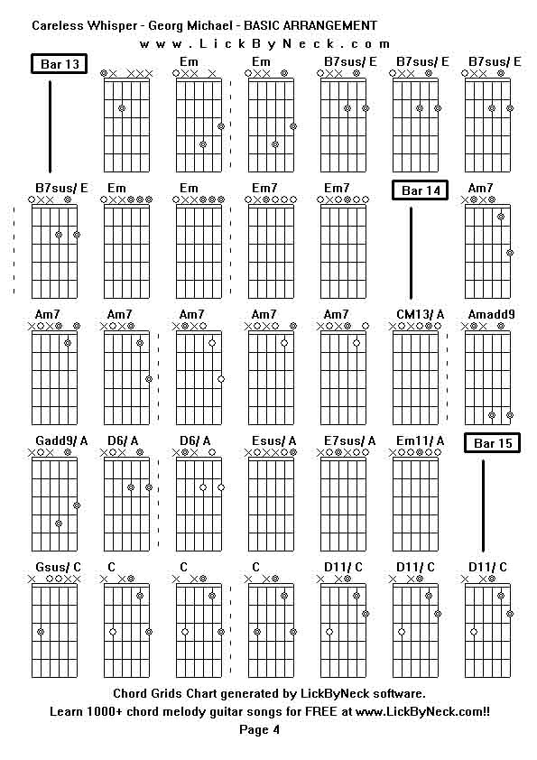 Chord Grids Chart of chord melody fingerstyle guitar song-Careless Whisper - Georg Michael - BASIC ARRANGEMENT,generated by LickByNeck software.